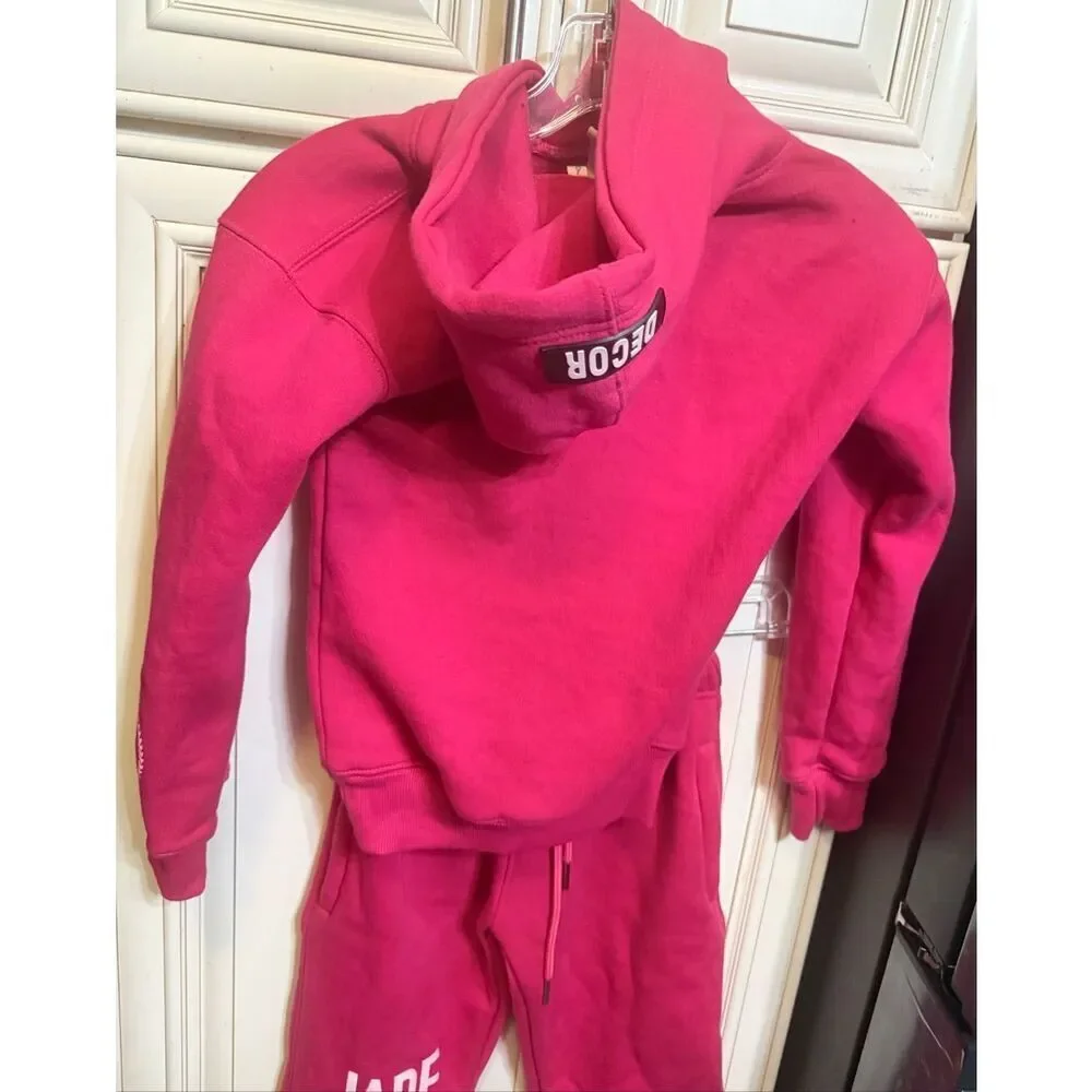 The Jade Collection Girl's 2 Piece Hoodie & Jogger Sweatsuit Set Pink Size 6